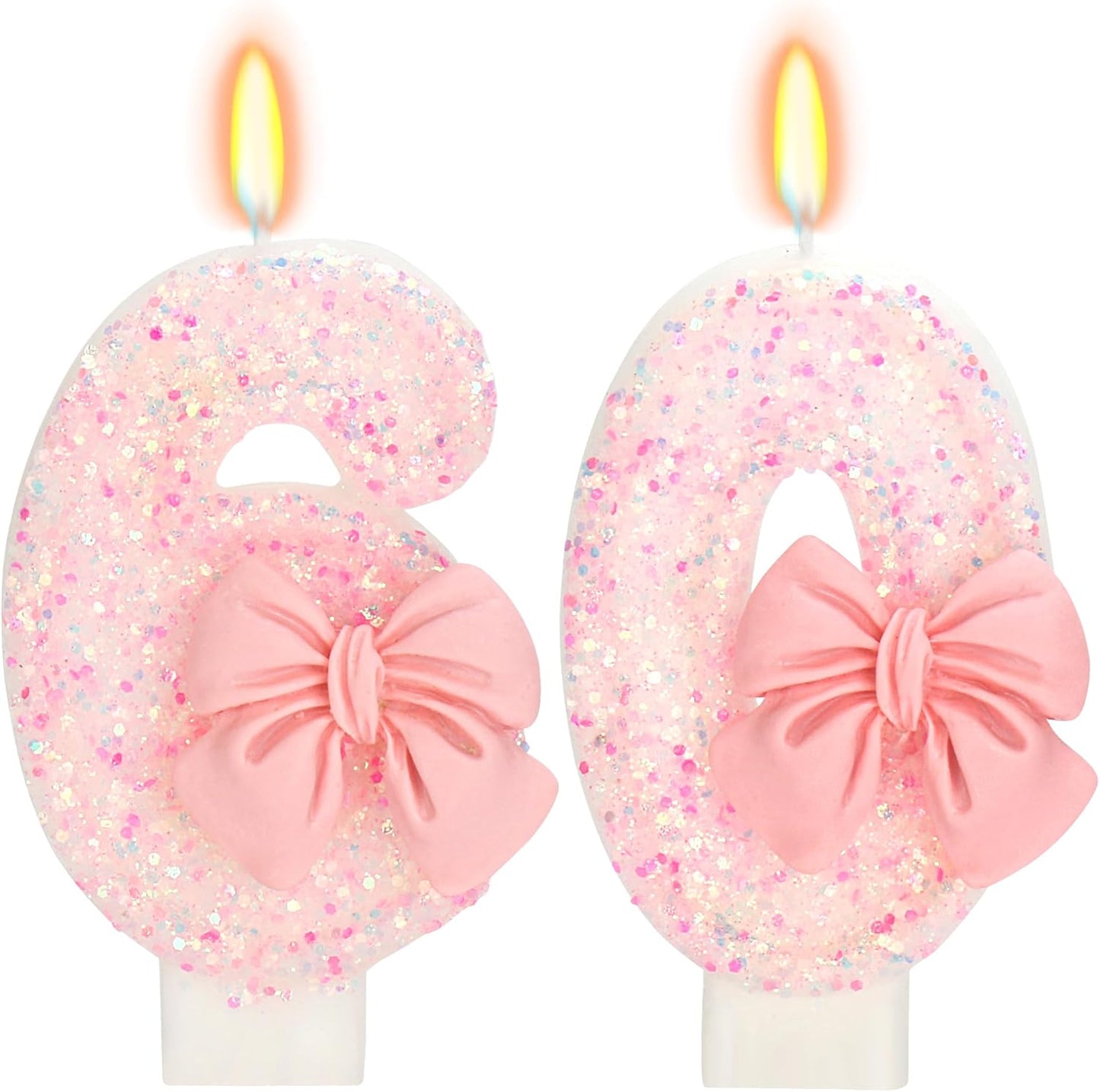 60th Birthday Candles for Cake, Pink Bow Number Cake Candles, 2.76 inch Number Happy Birthday Candle, Cake Topper Decoration for Birthday Party (Number 60)