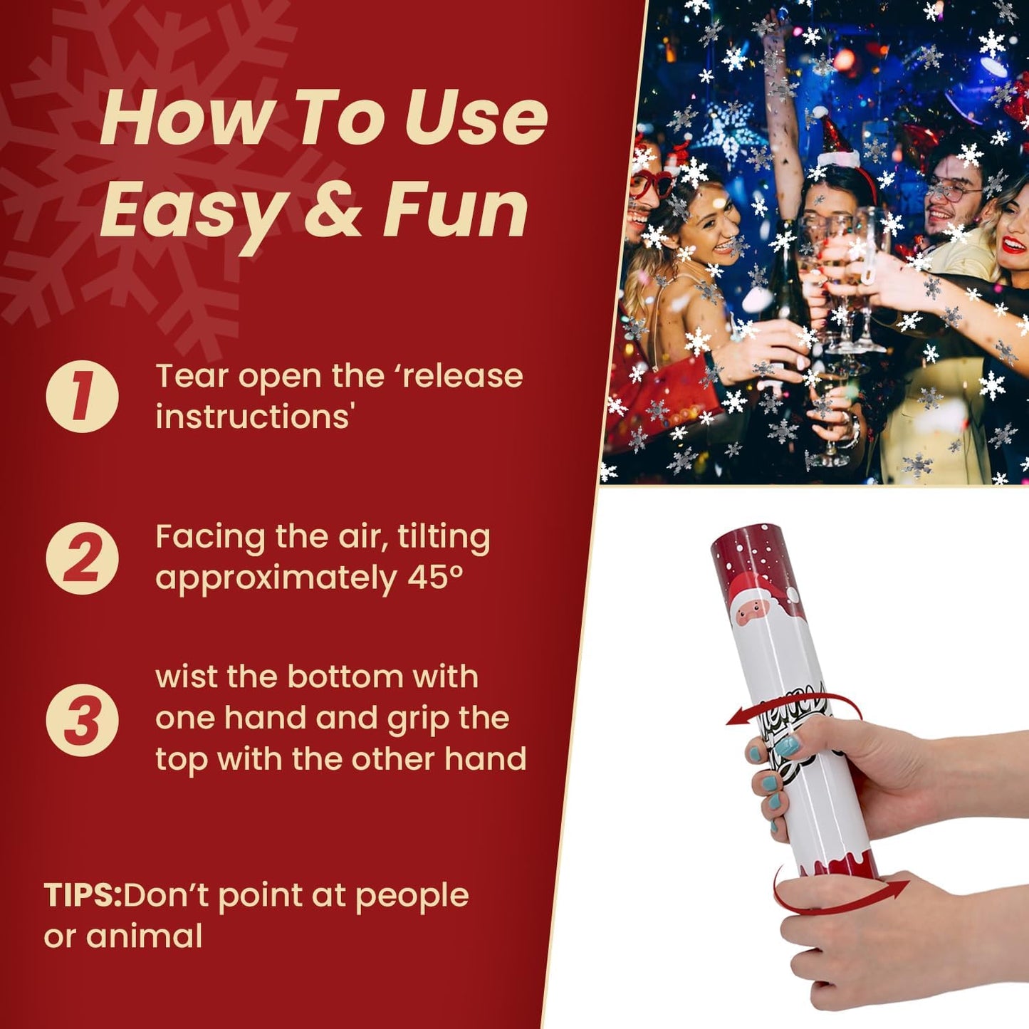 Christmas Confetti Cannon 2 Pack Snowflake Confetti Poppers 12 inch Party Poppers with White Snowflake Confetti for Winter Holiday Celebrations New Year’s Eve Christmas Parties Festive Events
