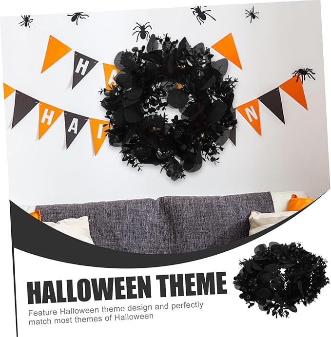 Garneck Halloween Eucalyptus Leaf Garland Eucalyptus Wreath for Front Door Decor for Halloween Party Wall Hanging and Seasonal Decoration Creepy Yet Beautiful Design