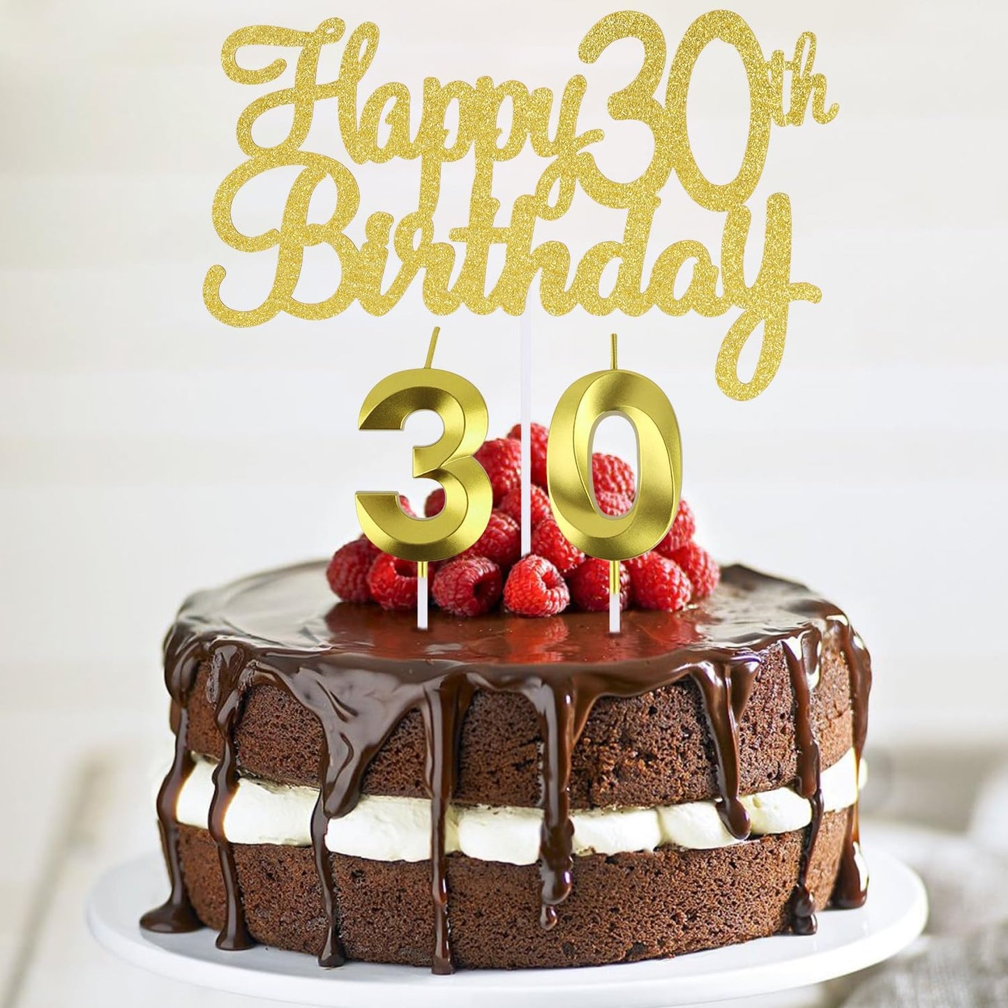 Happy 30th Birthday Cake Topper + 30 th Birthday Candles, 30 Cake Topper, Number 30 Candles, Happy 30th Birthday Cake Decorations for 30 Birthday Party Decoration (30)