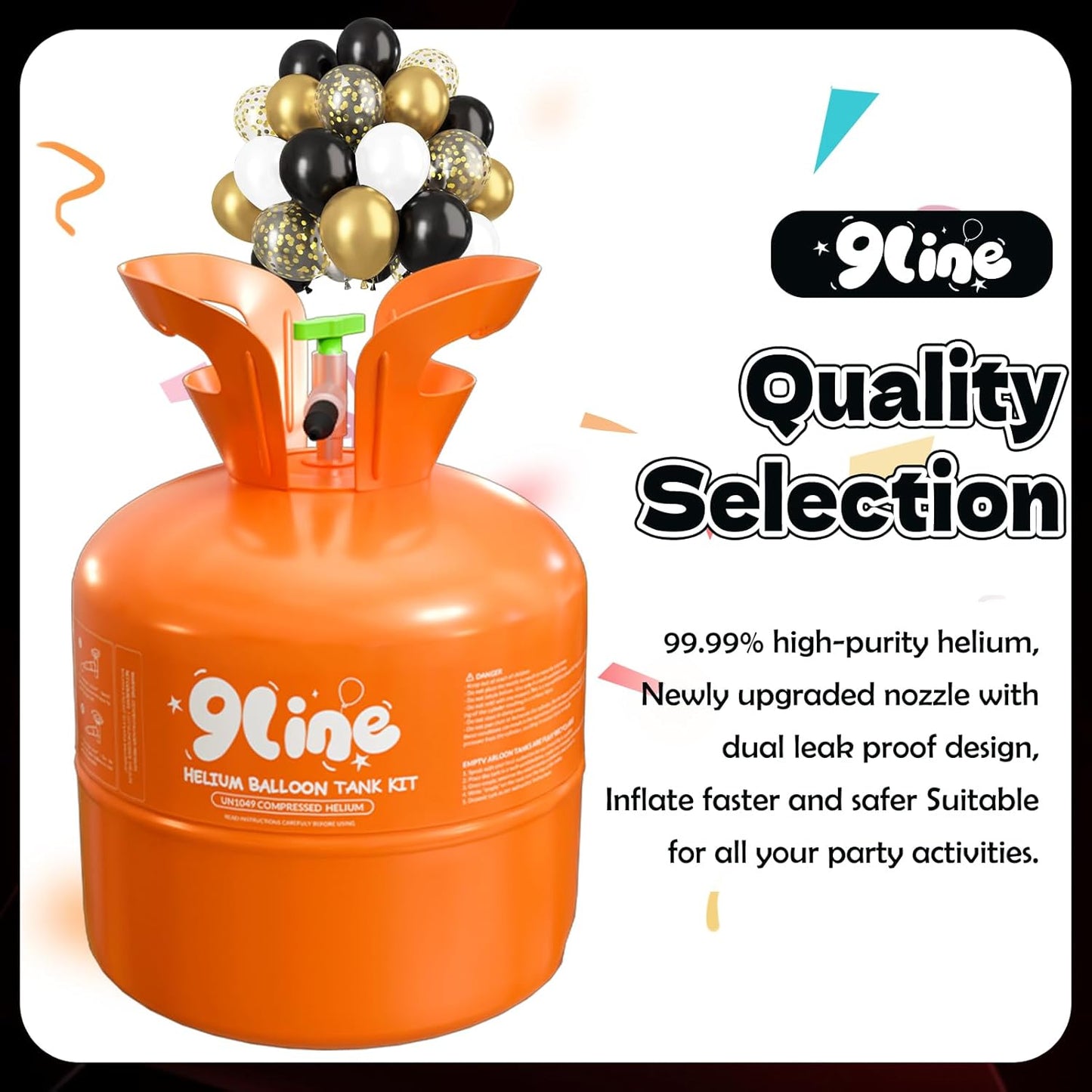 Helium Tank for Balloons At Home 13L Helium Tank, 50 Pack12-lnch Black&Gold Latex Balloons, 15 Foil Balloons, 1 Happy Birthday 5.9X3.6Ft Backdrop, 8 Accessory Tools