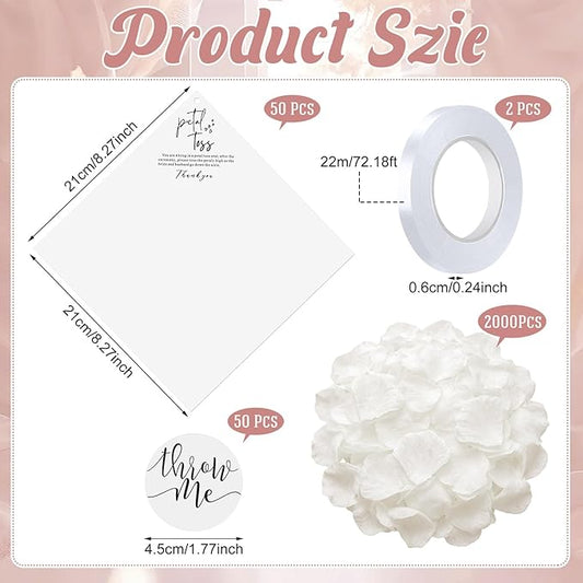 Wedding Petal Cones Kit 50 Sheets Cardstock 2000 Cream Fake Petals 50 'throw Me' Stickers 2 Rolls White Ribbon for Bridal Shower Wedding Favor Celebration Toss