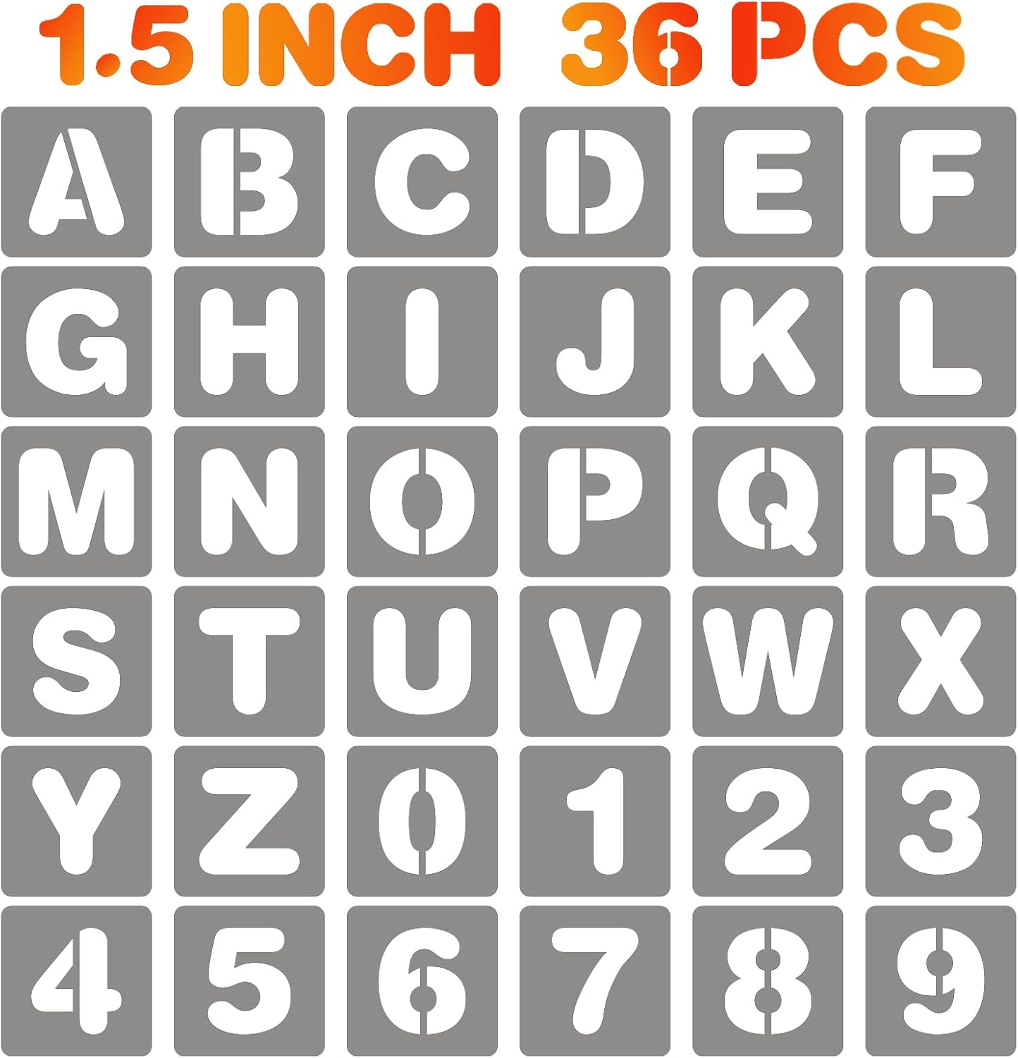 BAMIDELE 1.5 Inch Letter and Number Stencils, 36 Pcs Reusable Plastic Alphabet Spray Paint Stencils for Painting on Wood, Wall, Fabric, Rock, Chalkboard, Door Porch, Signage, DIY Craft Decoration