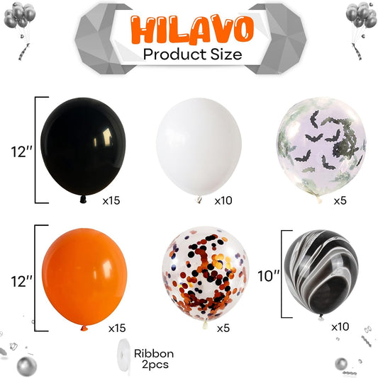 Orange & Black Halloween Balloons Set – 60 Pcs 12 Inch Marble Confetti Latex Balloons for Halloween Party Decorations