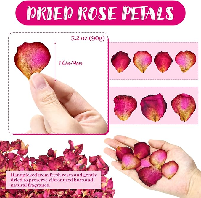 Dried Red Rose Petals - 90g (3.2oz) for Soap Making, Bath, Spa, Wedding Decor & Crafts