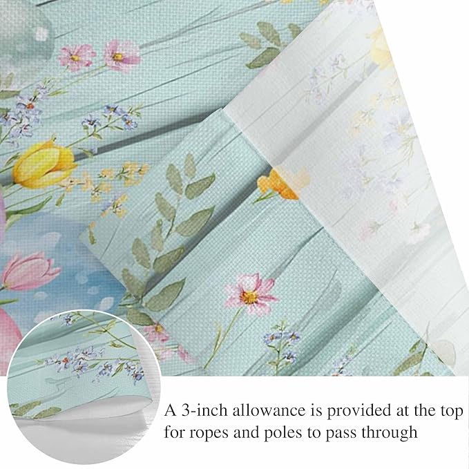 Easter Eggs Banner 3Pcs Indoor Outdoor Hanging Banner Flag Spring Daisy Eucalyptus Leaves Teal Wooden Sign for Fireplace Mantel Decorative Bunting Garland Valance for Shop Door Mantle Decor 7.9"x11.8"