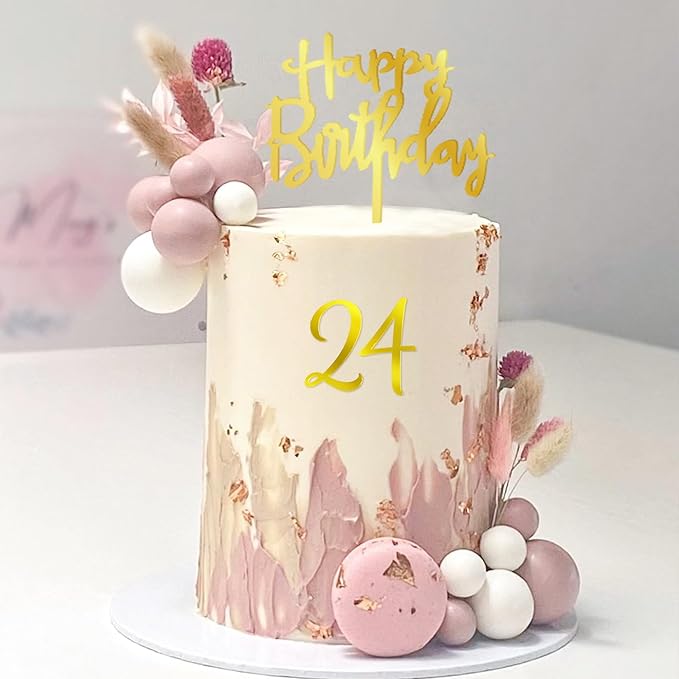 50 PCS Gold Happy Birthday Cake Topper Acrylic Cupcake Topper Pick for Birthday Cake Desserts Decorations (Gold)