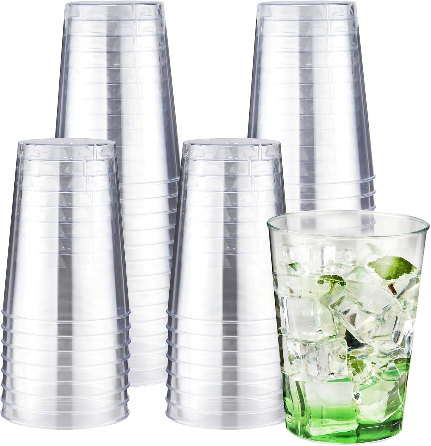 RACETOP 10 oz Clear Disposable Plastic Cups [100 Pack], Clear Plastic Cups Tumblers, Heavy-duty Party Glasses, Disposable Cups