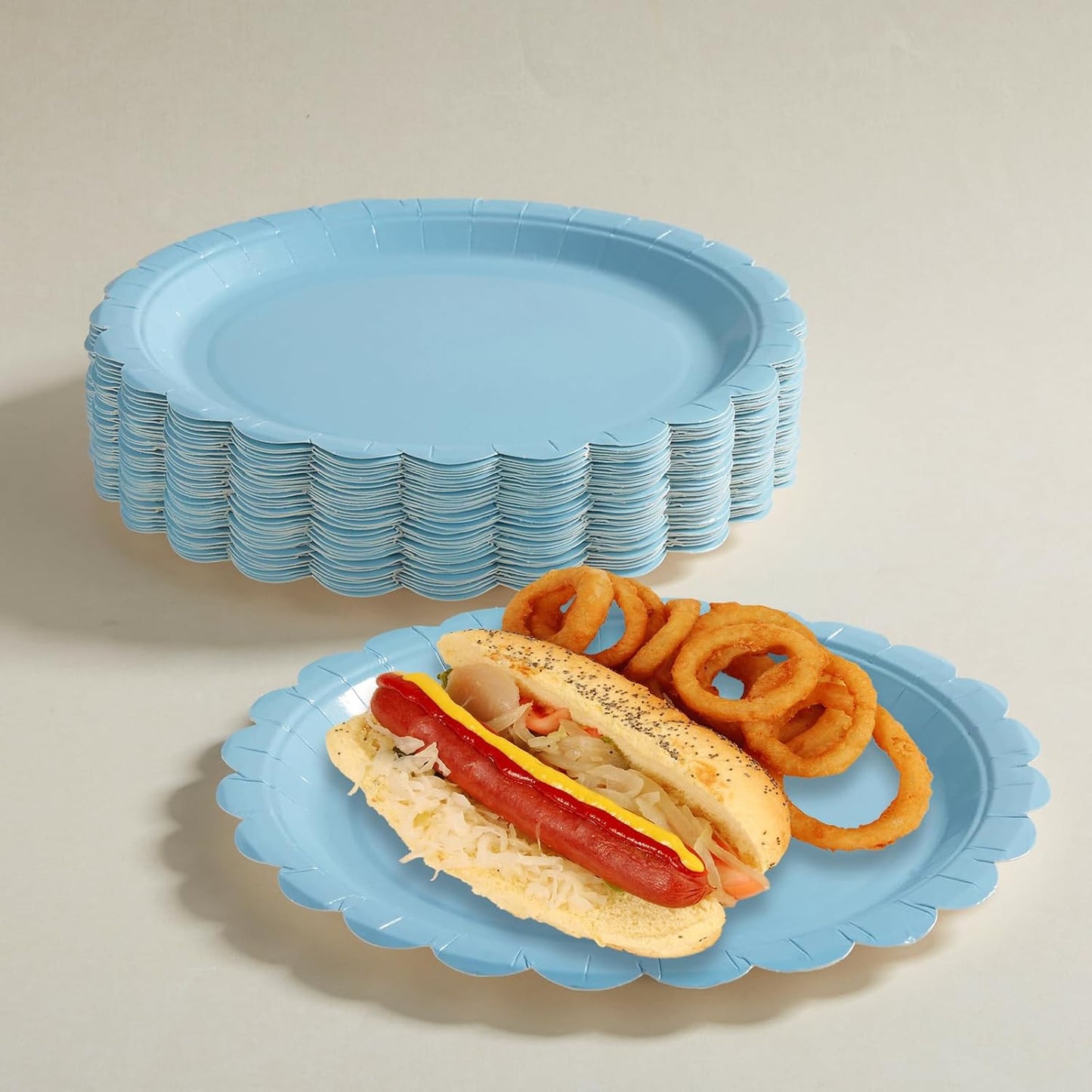 BEFORYOU 50PCS Scalloped Disposable Paper Plates Dessert Cake Party Plates for Baby Shower, Wedding,Bridal Shower Birthday Party Supplies (Blue, 9IN)