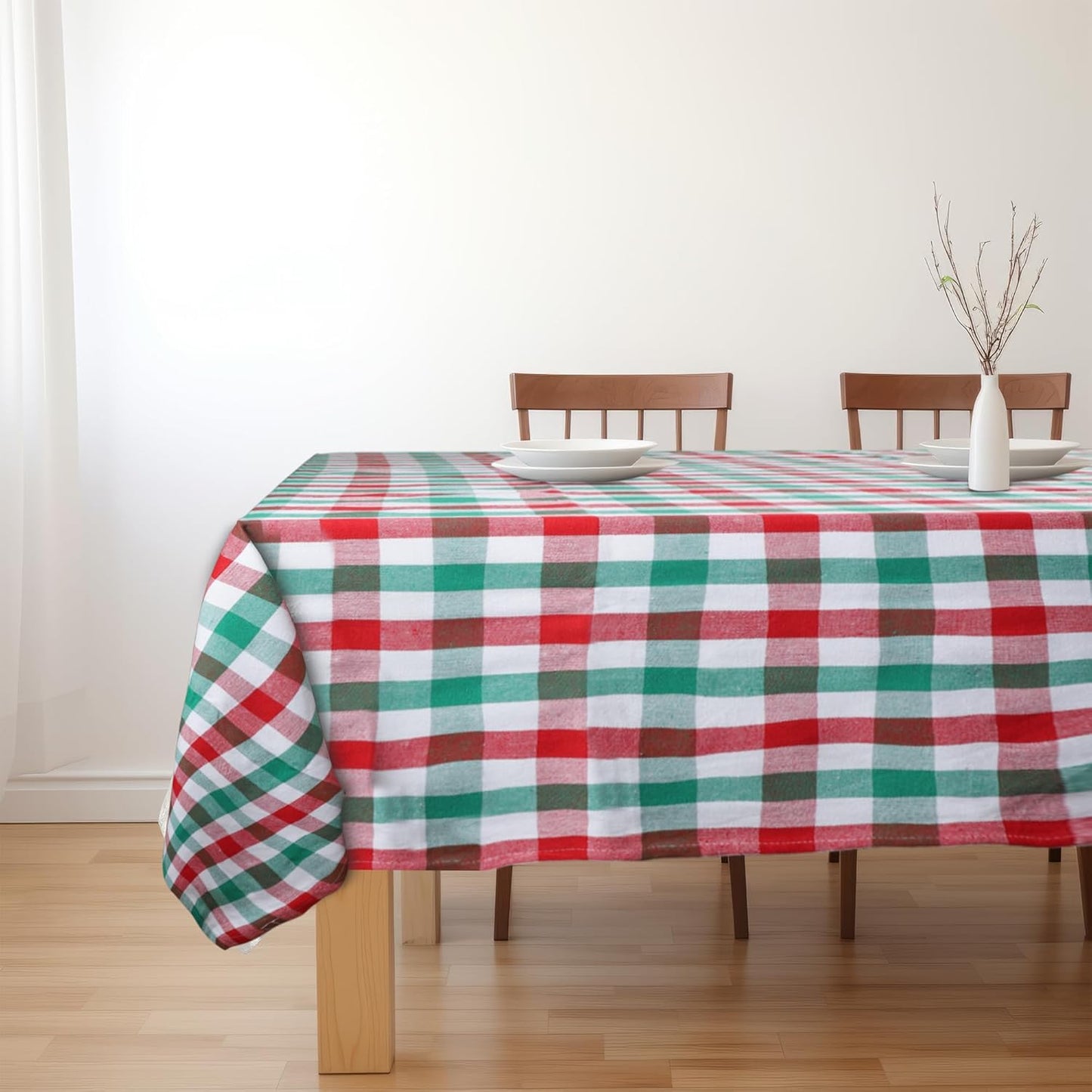 Urban Villa Tablecloth Christmas Tabletop Cover Kitchen Dining Tablecloth 100% Cotton Holiday Celebrations Wedding Dinner Parties Red/Green/White Color Rectangle 60X102 Inches 8-10 Seats Table Cloth