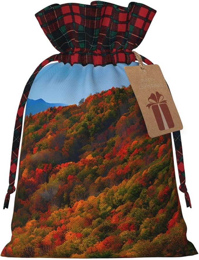 PULaif Blue Ridge Parkway Mountains Christmas Drawstring Gift Bags, Large Size Christmas Bags For Gifts Party Favors, Xmas Gift Bags