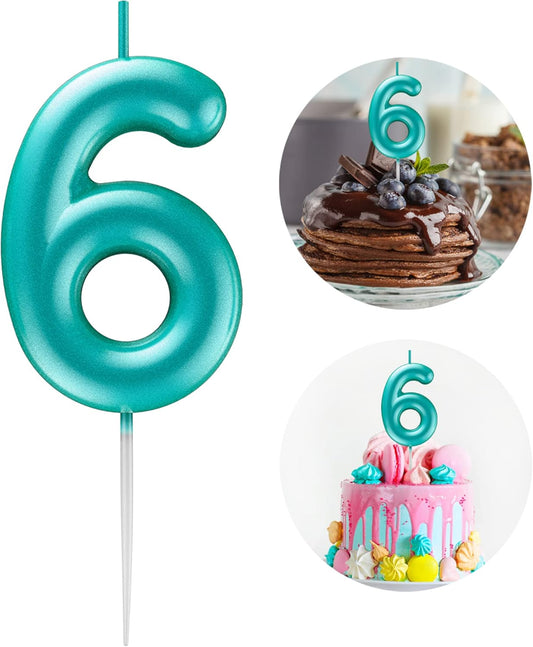 Blue Number 6 Candle Happy Birthday 3D Number Candles for Birthday Cake Party Decoration Wedding Anniversary Celebration Supplies
