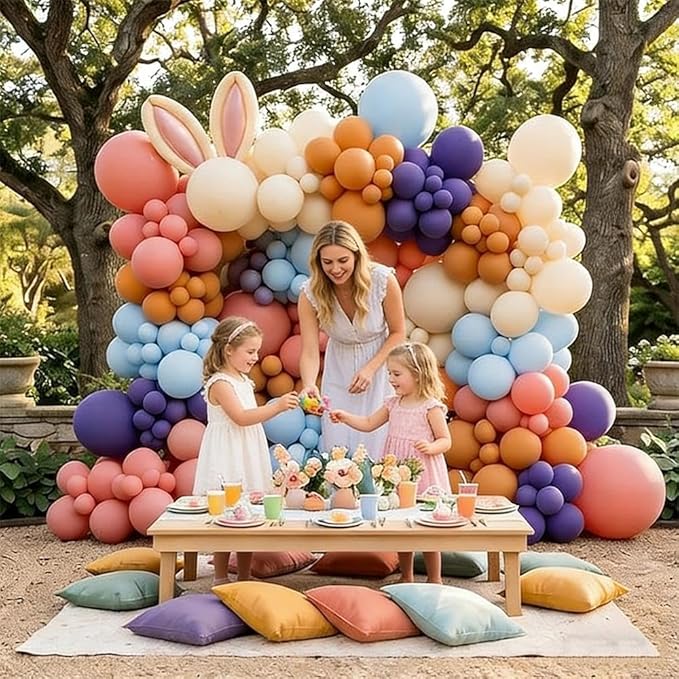 Boho Rainbow Balloons, Double Stuffed Retro Dusty Pink Orange Blue Balloon Arch Kit Perfect for Boho Neutral Birthday Baby Shower Bridal Wildflower Party Decor