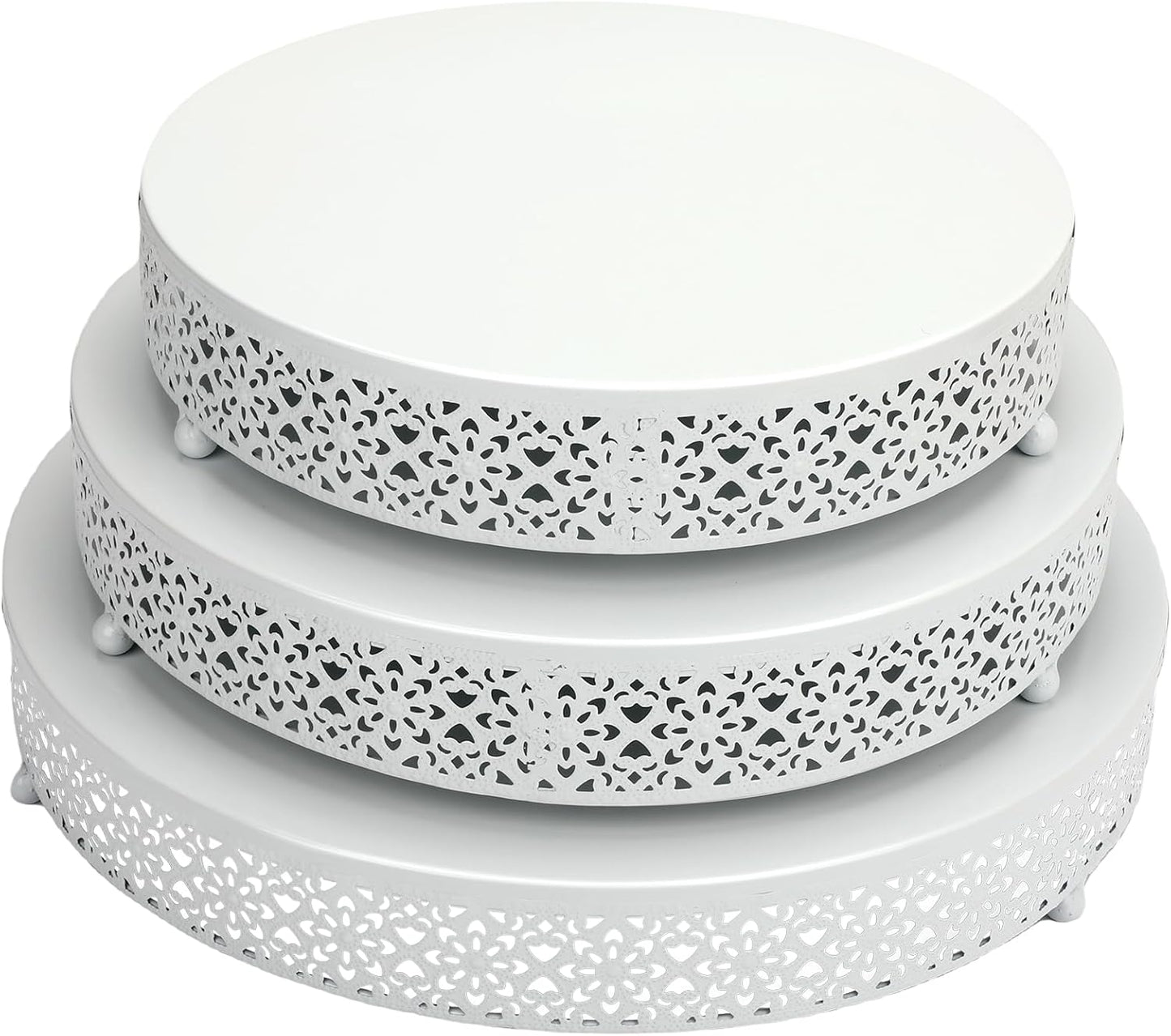 3 Piece Cake Stands Set 16'' 14'' 12'' Round Metal Cake Stands Cupcake Stand Riser Pastry Candy Display Plate for Dessert Table Wedding Event Birthday Anniversary Party (White)