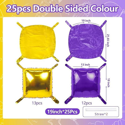 NISOCY 25PCS Purple Gold Square Foil Balloons Wall Backdrop Double Sided Gold Purple Balloons Arch Kit for Birthday Anniversary Graduation Prom Engagement Baby Bridal Shower Party Decorations