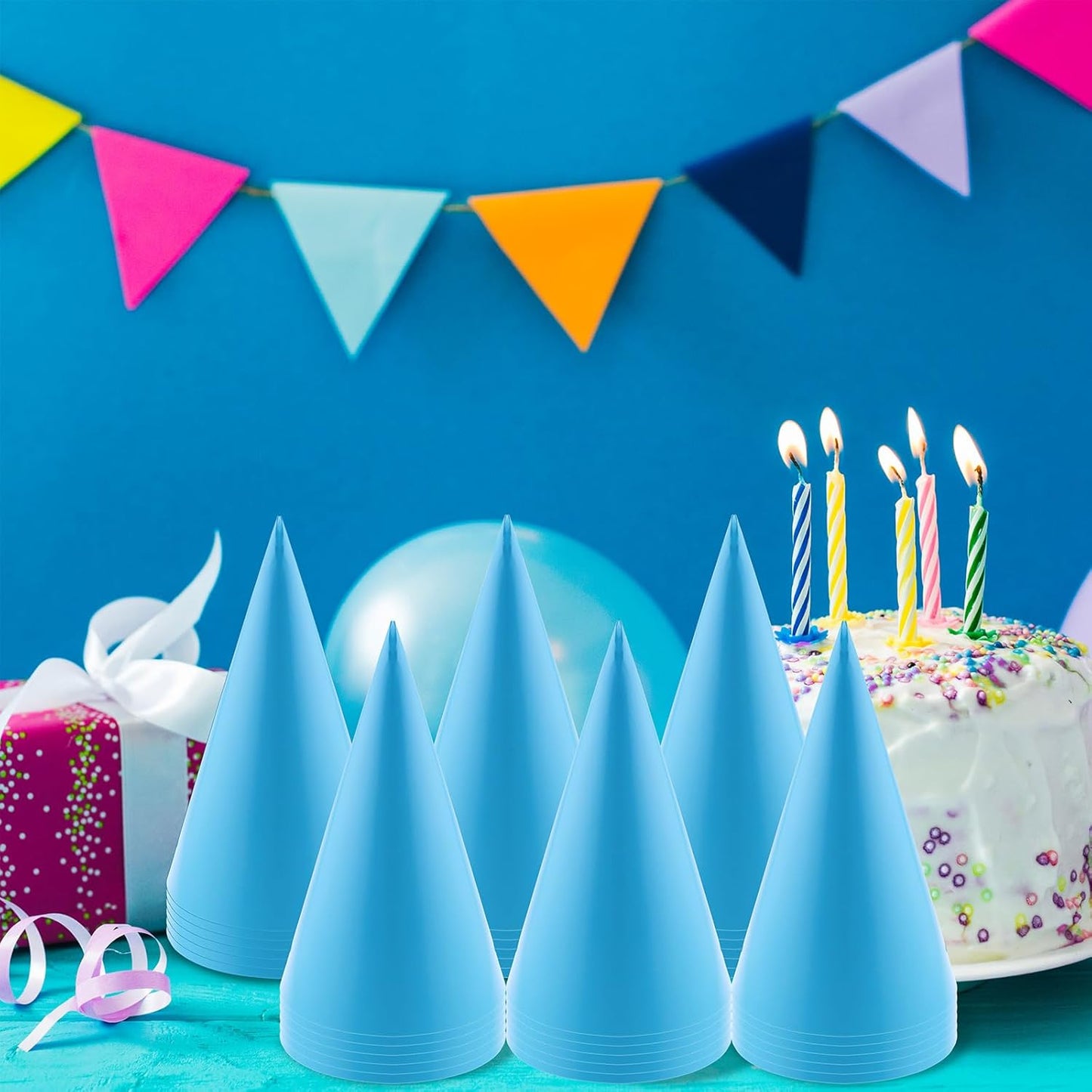 24 PCS Party Cone Hats DIY Birthday Paper Cone Hats for Kids and Adults Birthday, Baby Shower, Bridal Shower