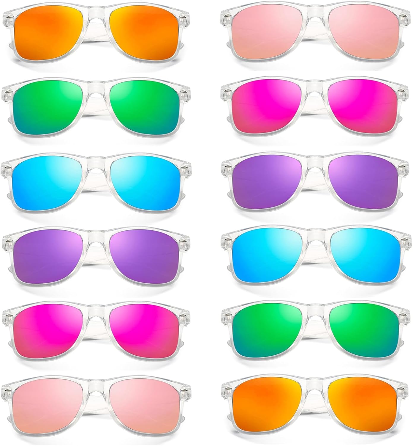 SUNOVELTIES 12/24 Pack Neon Party Sunglasses Mirrored/Jelly Lens Bulk Glasses Horn Rimmed Eyewear for Men Women