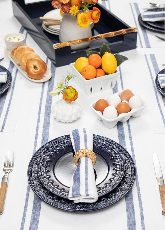 Solino Home Striped Linen Table Runner 36 Inches - 100% Pure Linen Navy and White French Stripe Small Table Runner 14 x 36 Inch Ideal for Dresser and Coffee Tables - Fall, Halloween, Thanksgiving