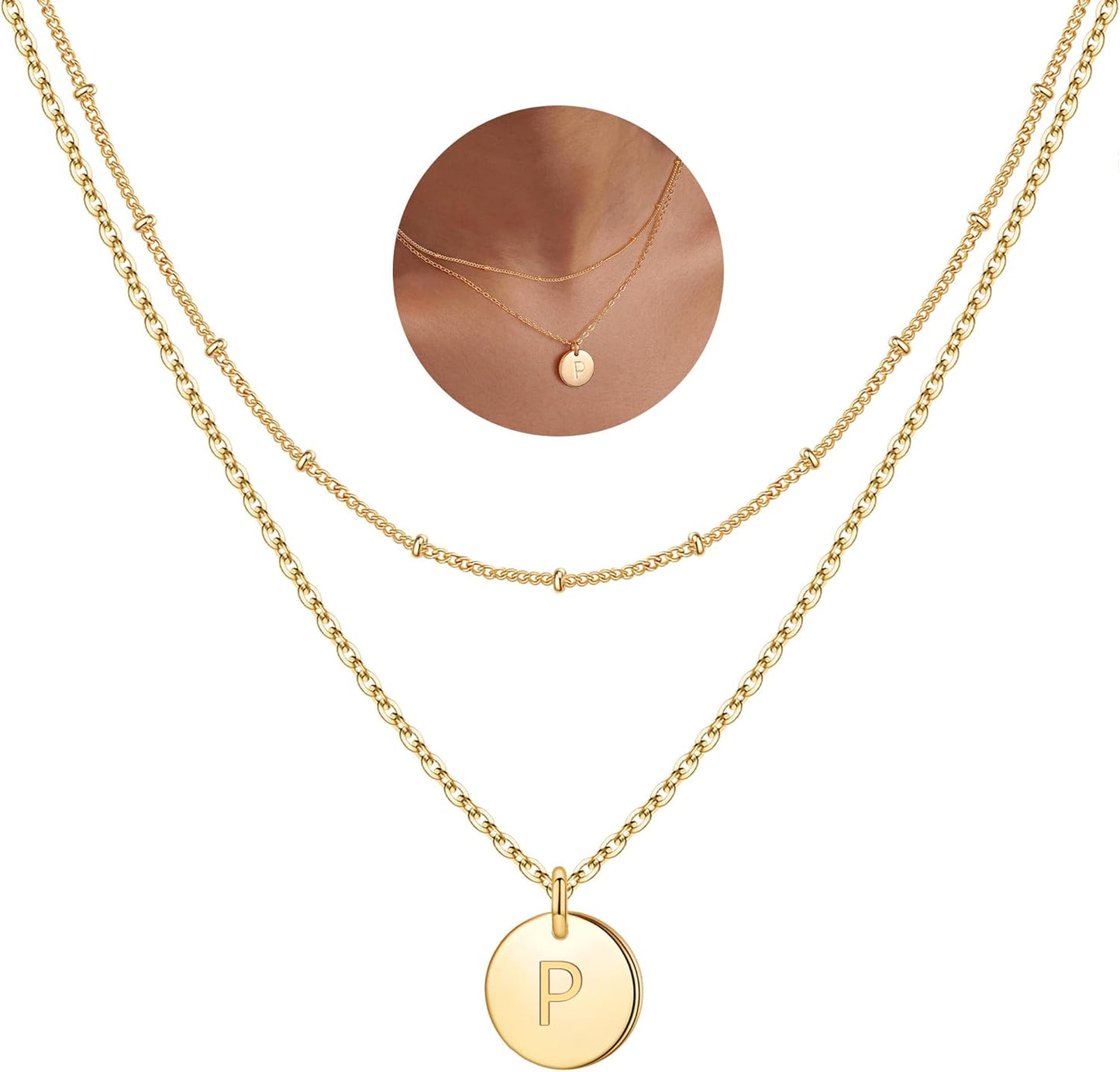 IEFWELL Stocking Stuffer for Teen Girls - Necklaces for Women Girls, 14K Gold-Plated Double Side Engraved Hammered Coin Necklaces, Layered Necklace Jewelry Pendant Gifts for Teen Girls Kids