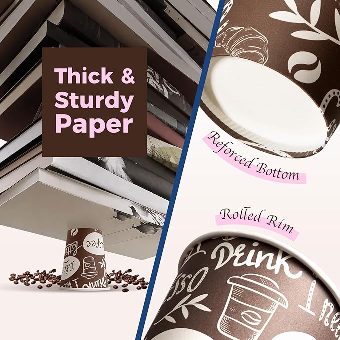 Fit Meal Prep 8 oz Coffee Cups 1000 Count, Leak-Proof Hot Cup, Disposable Paper Coffee Cup Bulk for Hot/Cold Beverage, Durable Thickened Paper Cups for Party, Office, Bussines, Home, Bistros