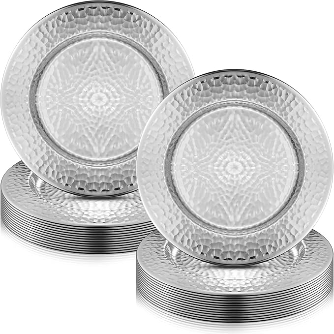 24 Packs Chargers Plates Bulk 13 Inch Stainless Steel Hammered Rim Round Elegant Dinner Plates Luxury Decorative Chargers for Wedding Party Catering Upscale Events (Silver)