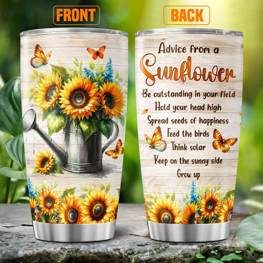 Sunflower Gifts, Sunflower Advice, Floral Cups Flower, Tumbler 20 Oz With Lid And Straw