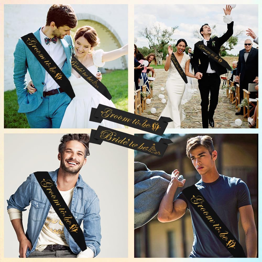 Bride and Groom Sash Set - 2PCS Black Bachelorette Party Decorations - Bride to Be Gifts