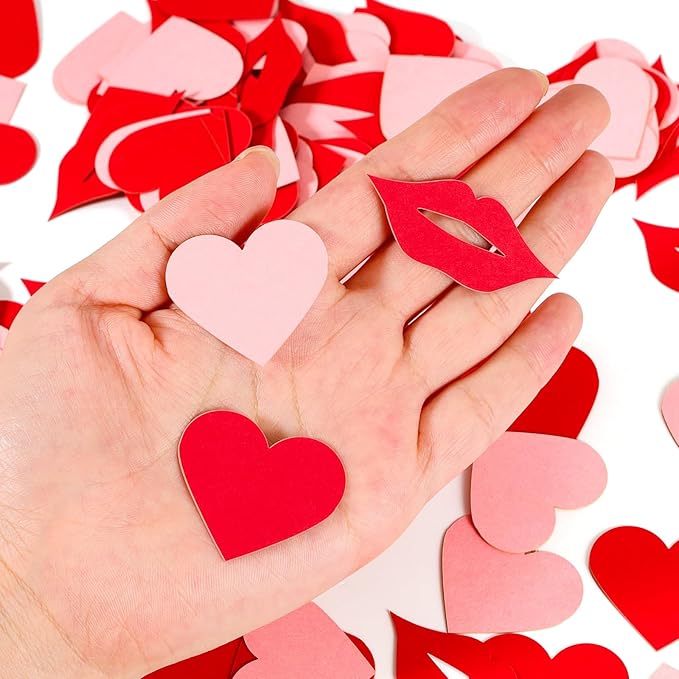 200 Pcs Red Lips and Pink Hearts Confetti Mix - Valentine's Day Confetti for Parties, Romantic Wedding Decor, Table Scatter, Anniversary & Proposal Decorations