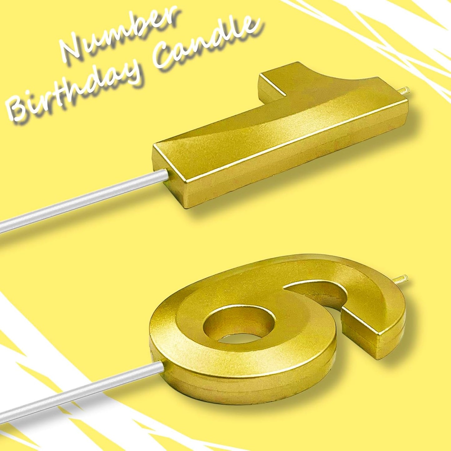 Gold Number 16 Candles, 3D Diamond 2.76 Inch Cake Topper Birthday Candles for Wedding Anniversary Cake Decorations, Happy Birthday Party Decorations