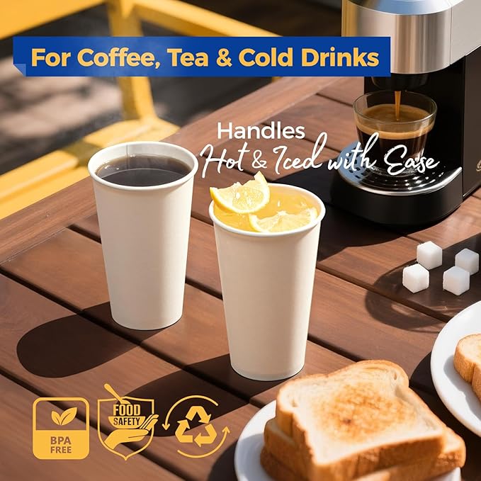 Fit Meal Prep 1000 Pack 16 oz Disposable Paper Coffee Cups, Premium White Hot Cups for Hot/Cold Beverage, Durable Thickened Paper Cup Bulk for Party, Office, Bussines, Home, Bistros, Events