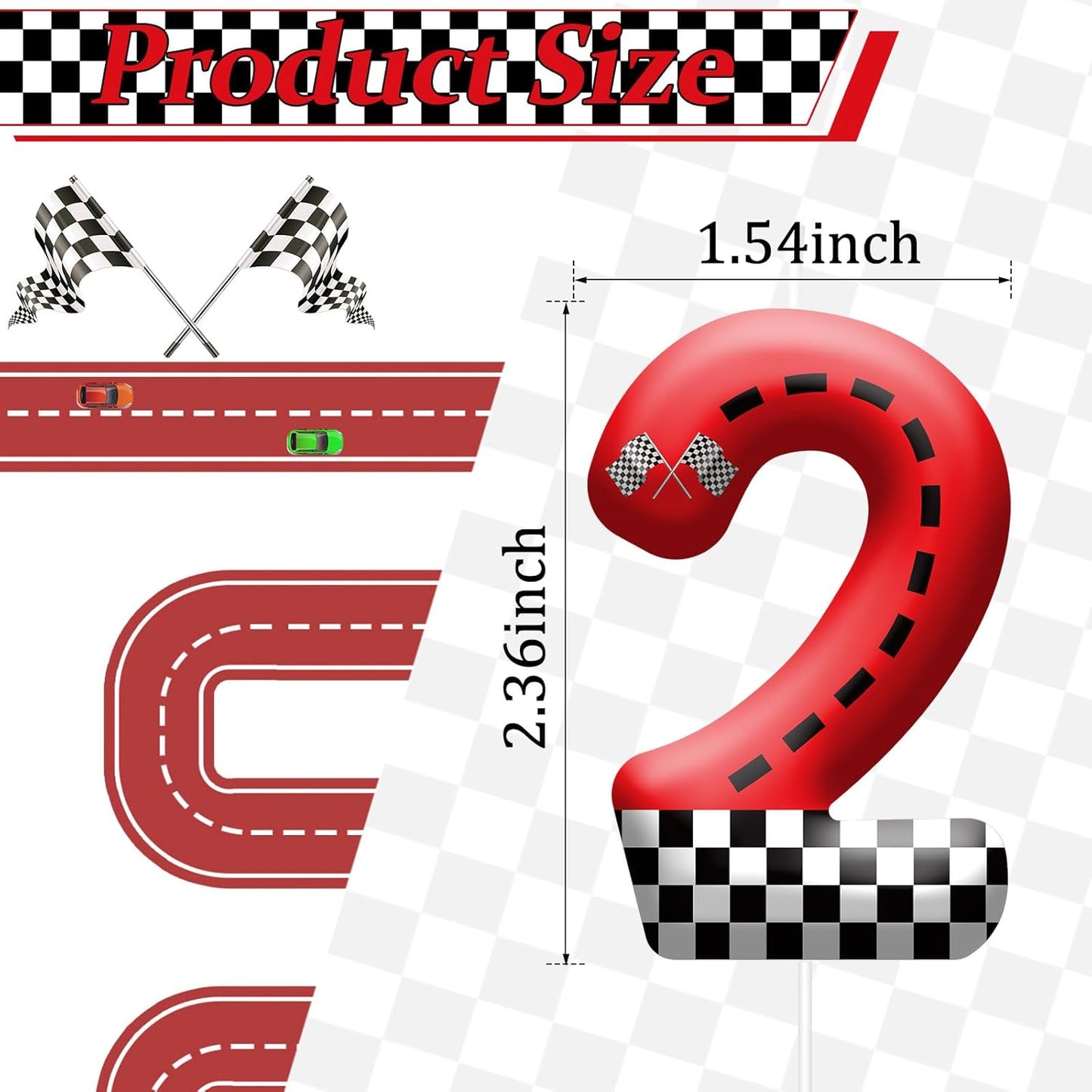 Racing Car Theme Birthday Candle with Checkered Flag Design - Durable Cake Topper for Race Car Party Decorations,Birthday Supplies - Number 2 Candle for Racing Themed Celebrations