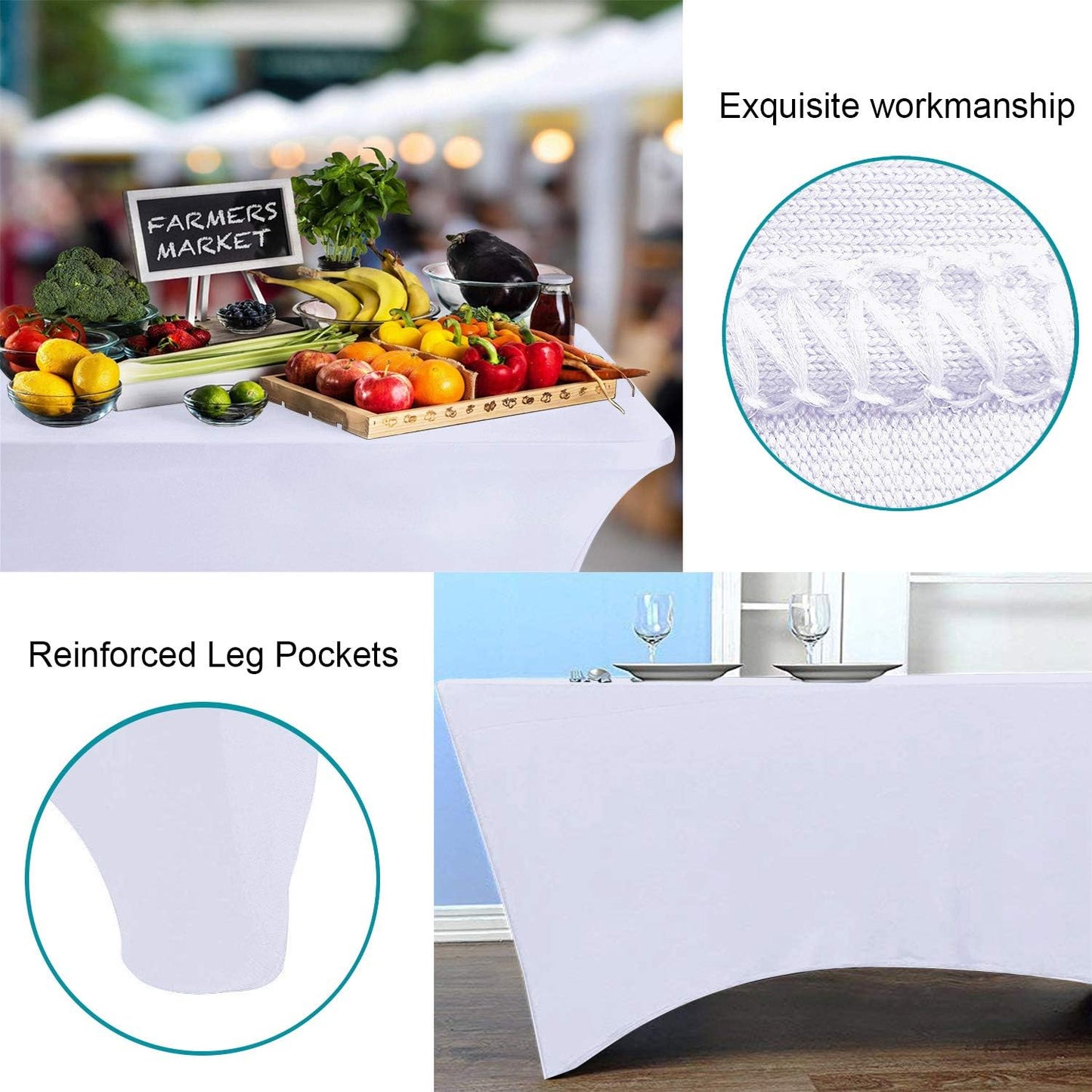 RELIANCER 2 Pack Stretch Spandex Table Covers for Rectangular Tables,8FT Elastic Fitted Tablecloth,Universal Rectangular Table Cloth Protector for Outdoor Party,Wedding,Bar,Birthday,Banquet,Events