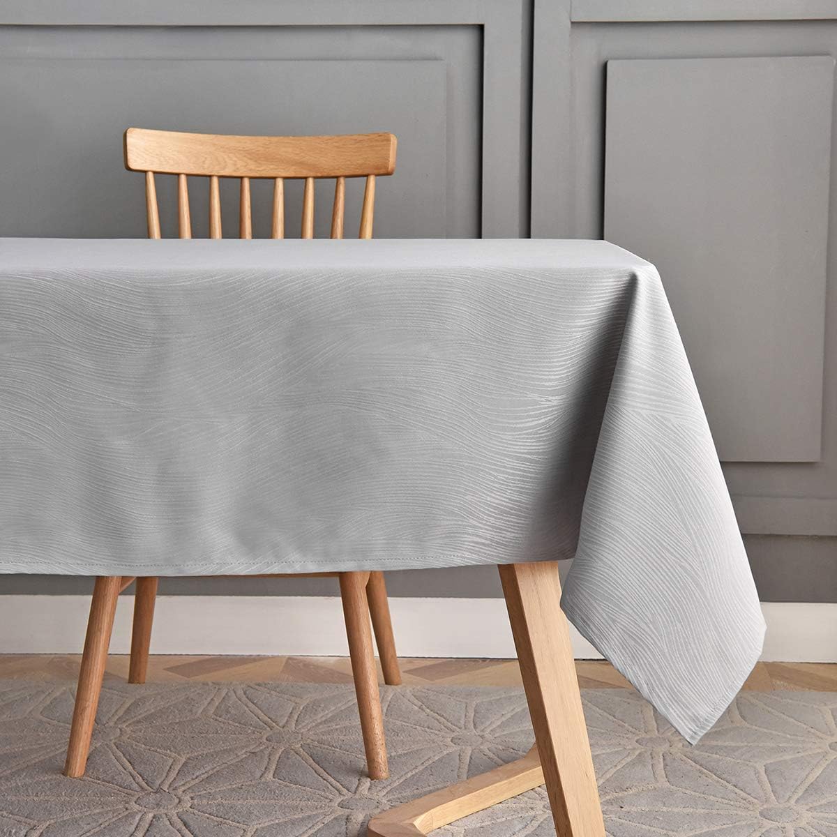maxmill Square Table Cloth Swirl Design Water Proof Wrinkle Free Heavy Weight Soft Tablecloth Table Cover for Outdoor and Indoor Use Square 60 x 60 Inch Light Grey