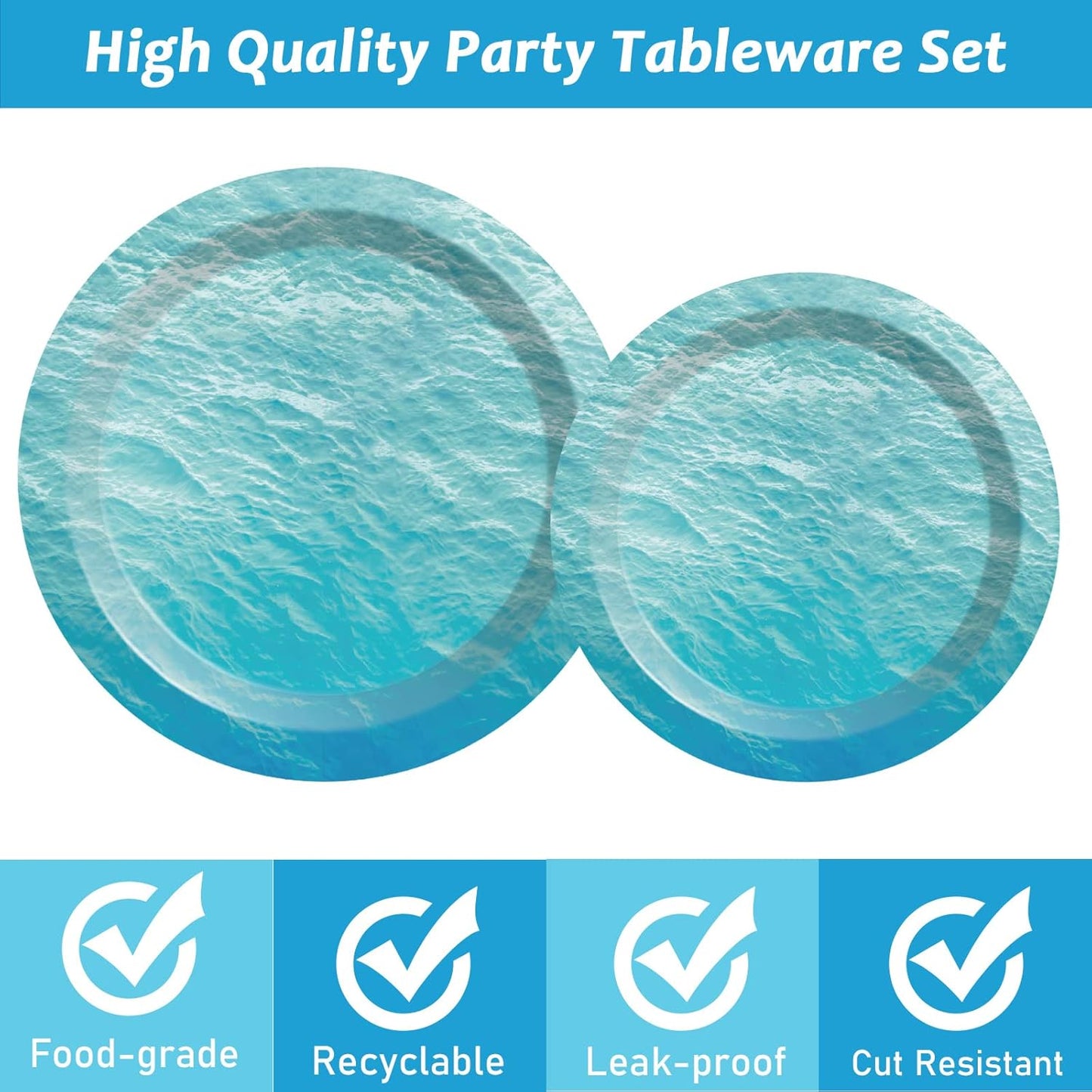 200 PCS Ocean Themed Paper Plates and Napkins Under the Sea Party Decorations Sea Waves Birthday Dessert Plates Supplies Tableware Set for Men Women Boy Girl Birthday Baby Shower Serve 50 Guests