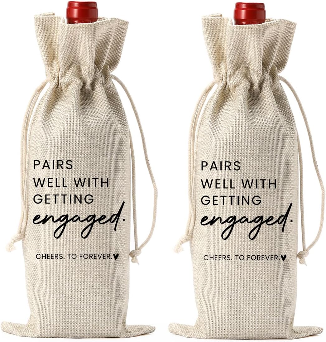 FBCCZEY 2pc Engaged Wine Bag Engagement Gifts for New Couples Her Engagement Party Decorations Pairs Well with Getting Engaged Wine Bottle Bag Champagne Bottle Wraps Bags