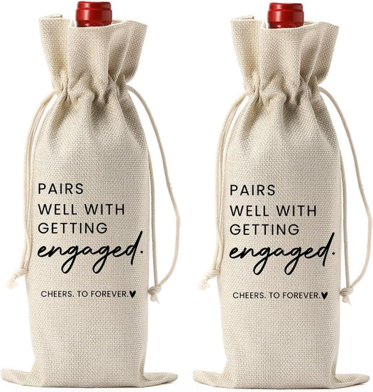 FBCCZEY 2pc Engaged Wine Bag Engagement Gifts for New Couples Her Engagement Party Decorations Pairs Well with Getting Engaged Wine Bottle Bag Champagne Bottle Wraps Bags