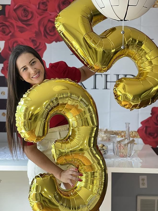 Numbers Balloon 3, 40 Inch Gold Balloon for Three Year Old Birthday Decor, 3 13 30 31 Birthday Party Decorations for Wedding Graduation Engagement