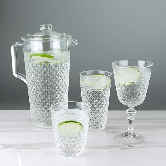 PG Plastic Wine Glasses 15oz - Set of 4 Clear Acrylic Water Glasses - Plastic Tumblers, Safe & Reusable, Drinkware for Indoor & Outdoor Glassware