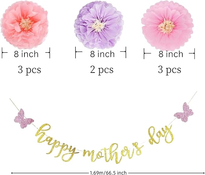 Mother’s Day Party Balloons Kit Decorations 16 inch Foil Balloon Set Happy Mother's Day Best Mom Balloon Set Decoration for Mother's Day (purple flower Banner set)