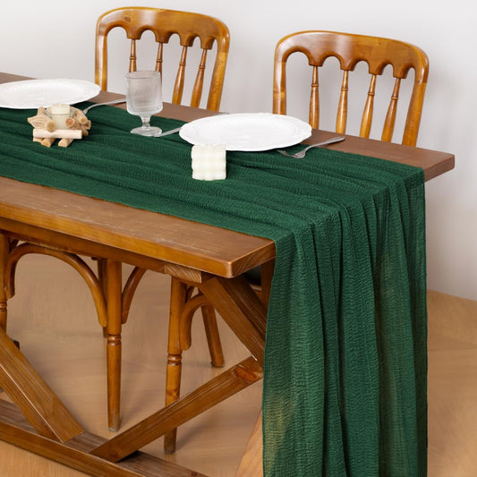 Socomi 3pcs Emerald Green Fall Thanksgiving Cheesecloth Table Runner Gauze 120 Inch Rustic Boho Cheese Cloth Runner for Wedding Party Baby Bridal Shower Centerpiece Decoration Holiday Home Decorations