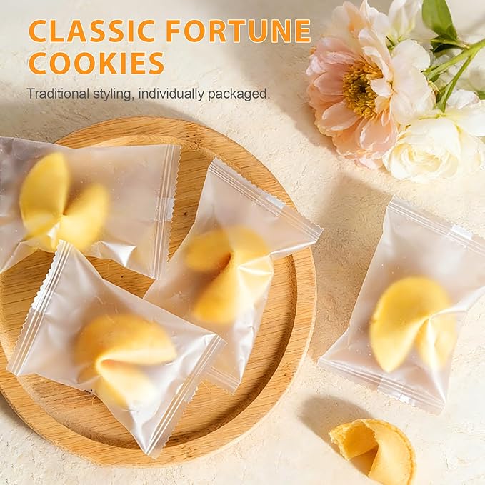 Soeos Fortune Cookies, Approx 48 Count, Vanilla Flavor, Fortune Cookies Individually Wrapped Bulk, Individually Packed Crisp Cookies with Fun, Traditional Chinese New Year Fortune Cookie