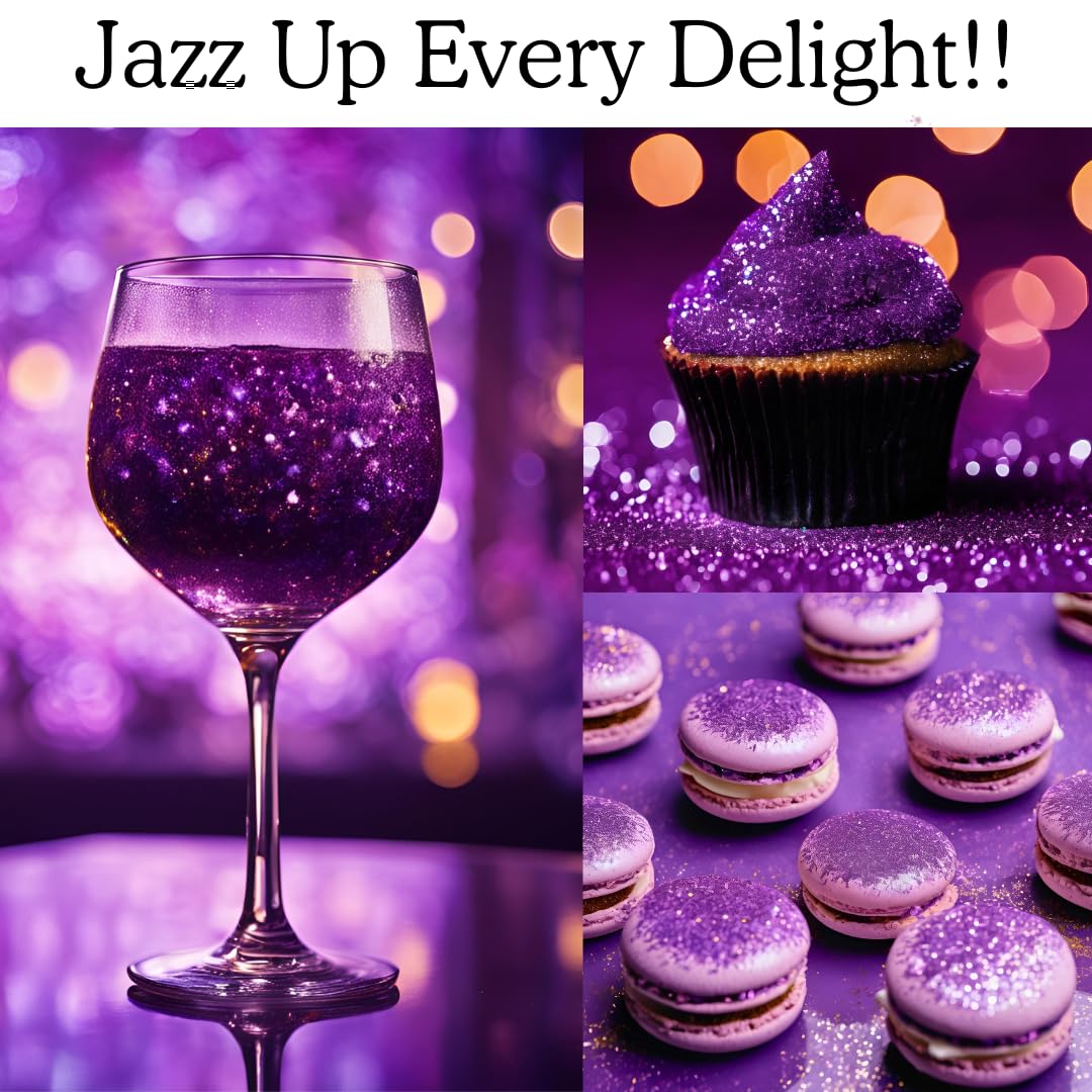 Dazzle Dust Edible Glitter Sprinkles for Cake Decorating, Drinks, Cookie, Icing, Dessert Decorations, Sparkly Luster, Food-Grade, Vegan, Gluten Free, Kosher, Bulk 10g, Purple