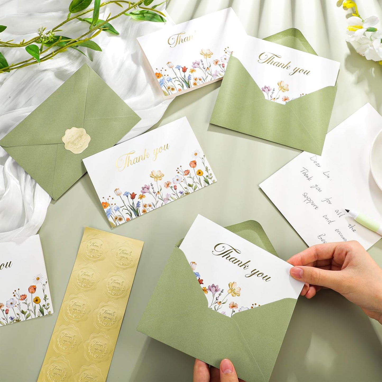 100 Pack Thank You Cards with Envelopes, 4x6 Inch Thank You Cards Bulk Blank Notes Card with Stickers Greeting Card for Wedding, Baby Shower, Bridal Shower, Birthday, Thanksgiving, Christmas