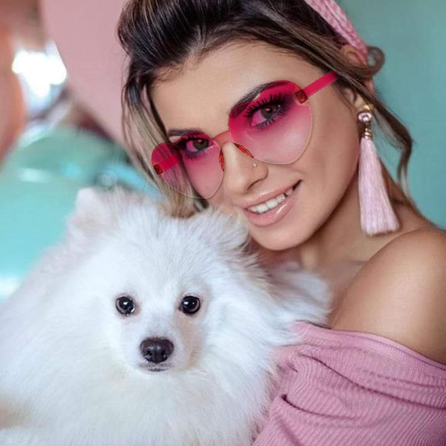 18 Heart Shape Rimless Sunglasses Transparent Candy Color Party Glasses Colored Eyewear for Women