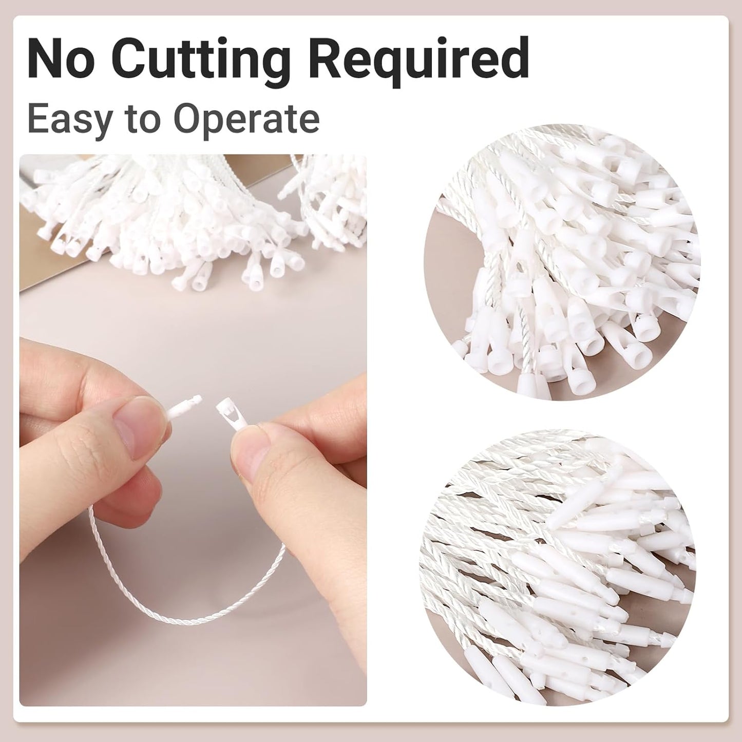 EUSOAR String for Tags, 6.1" 100Pcs Nylon Gift Garment Price Hanging Tag Rope Snap Lock Pin Loop Fastener Hook Ties Fast to Attach for Bags Clothing Shoes Luggage Labels-White