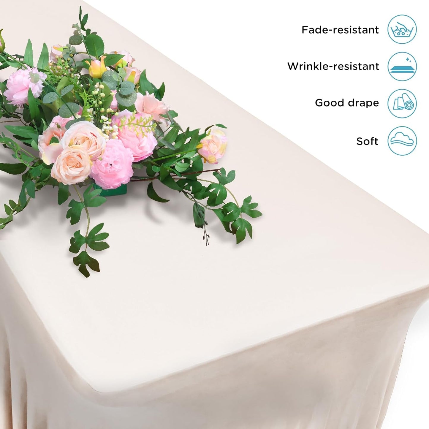 Table Skirts for 8ft Rectangle Tables - 1PCS Beige Table Covers for 8 Foot Tables, Wrinkle Resistant Ruffles Elastic Table Cloths and Table Skirt for Banquets/Weddings/Parties/Birthday