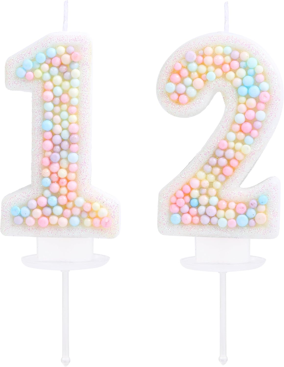 Pastel 12 Birthday Candle Macaron Glitter 3D Number 12th Candles for Birthday Cakes Girl Women Sweet Theme Twelve Years Old Birthday Wedding Anniversary Party Cake Decoration