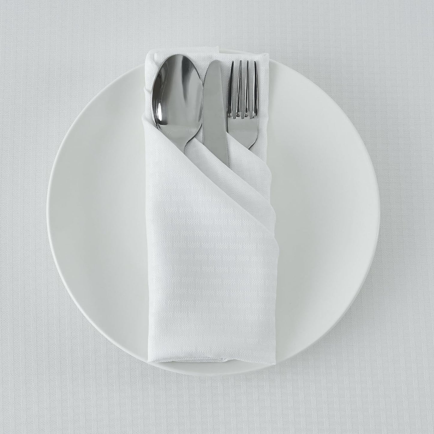 maxmill Cloth Napkins 20 x 20 Inch Weaved Texture Pattern Soft Comfortable and Luxury Serviette for Restaurant Family Dinners Weddings Parties and Banquets Set of 4 Pieces, White