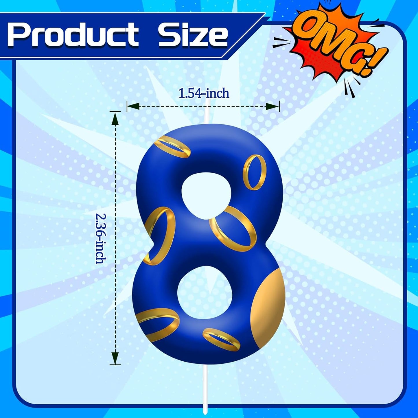 Birthday Cake Candles - Blue and Golden Ring Number Candles with Vibrant Designs for Boys & Girls, Theme Birthday Party Decorations,Cake Toppers for Theme Parties(Number 8)