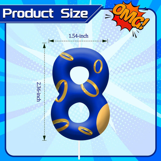 Birthday Cake Candles - Blue and Golden Ring Number Candles with Vibrant Designs for Boys & Girls, Theme Birthday Party Decorations,Cake Toppers for Theme Parties(Number 8)